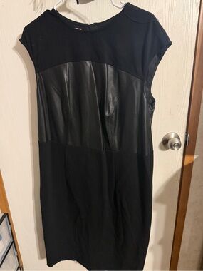 BASLER Faux Leather Panel Mixed Media Sheath Dress Size 16 (EU 46
